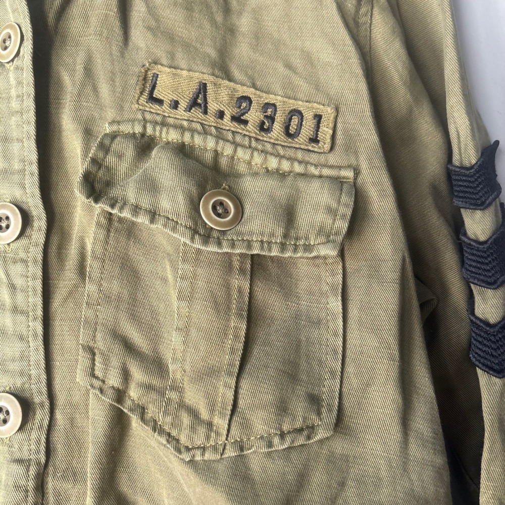 Rails Loren Military Shirt Jacket Olive Green Embroidered Patch Frayed Hem Small - Picture 7 of 12